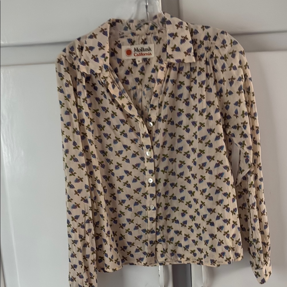 Floral Button Down Shirt - Cream and Blue